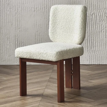 Обеденный стул из массива дерева в скандинавском стиле из шерсти ягненка, легкий роскошный настольный стул, ретро-B & B стул со спинкой