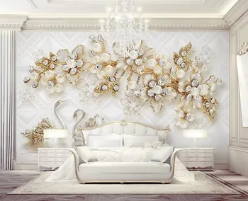 Обои Beibehang роскошный цветок мягкая сумка 3d лебедь ювелирные изделия ТВ фон стены украшение дома гостиная спальня 3d обои