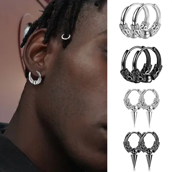 Панк-готический дизайнерский тотем, серьги-кольца из титановой стали для мужчин, аксессуары для пирсинга ушей в стиле хип-хоп, Ювелирный подарок KAE152