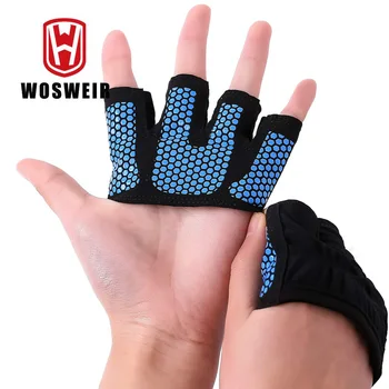 Перчатки WOSWEIR для тренажерного зала и фитнеса на полпальца, мужские и женские перчатки для тренировок по кроссфиту, Силовая тяжелая атлетика, Бодибилдинг, защита для рук