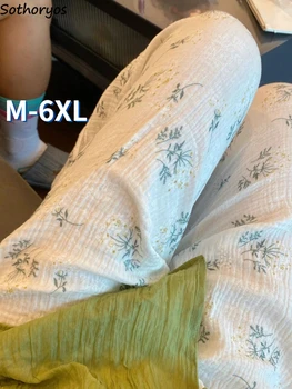 Пижамные штаны с милым цветочным рисунком в корейском стиле, модный мешковатый дизайн, весенняя одежда, мягкие уютные брюки для отдыха, простые универсальные брюки для отдыха