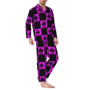 Пижамный комплект Queen Of Spades Осенние Розовые Шашки, Милая Мягкая Домашняя Пижама для мужчин, 2 предмета, Повседневная Свободная Негабаритная пижама на заказ