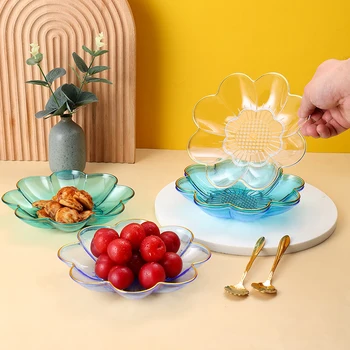 Пластиковая Посуда Креативная Прозрачная Фруктовая Тарелка В Золотой Оправе, Набор Посуды Для Конфет, Обеденный Набор Экологически Чистой Кухонной Посуды