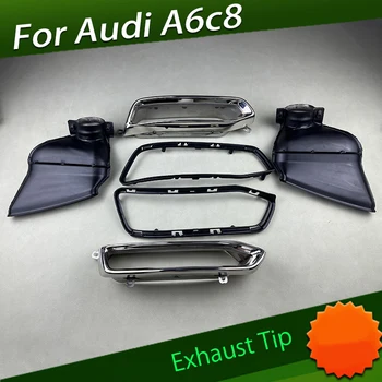 Подходит для Audi A6 C8, 1 пара, черный хромированный автомобиль, настоящий наконечник выхлопной трубы, одинарные двойные наконечники глушителя, сопло выхлопной системы