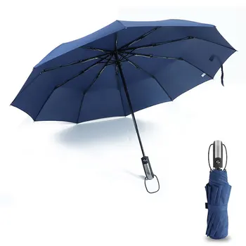 Полностью автоматический зонт из черной резины с десятью костями, зонт с тремя складывающимися ветрозащитными зонтиками, Большой Зонт, Портативный, Устойчивый