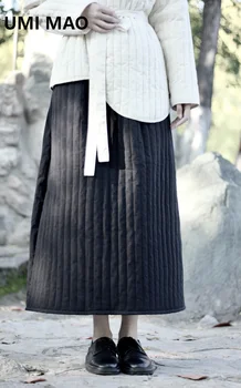 Полупальто в китайском стиле UMI MAO 2023 Winter Vintage Art Clip Хлопчатобумажная Утолщенная Осенне-зимняя юбка средней длины Femme Y2K