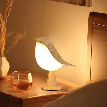Прикроватная лампа 3 цвета, светодиодный сенсорный выключатель, Деревянные ночные светильники в виде птиц, Перезаряжаемая настольная лампа для чтения в спальне, Декор дома