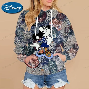 Пуловер с длинным рукавом, Топы, Уличная одежда, Толстовка с капюшоном, женская толстовка с рисунком Диснея Минни Микки Маус, женская Свободная Повседневная Одежда 5XL