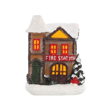 Рождественский миниатюрный Снежный домик со светодиодной подсветкой, украшение из смолы, Деревенская сцена, Светящаяся фигурка с батарейным питанием, Рождественский декор, Челночный корабль