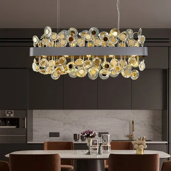 Роскошная современная хрустальная люстра для столовой дизайн led cristal лампа прямоугольник кухонный остров подвесной светильник