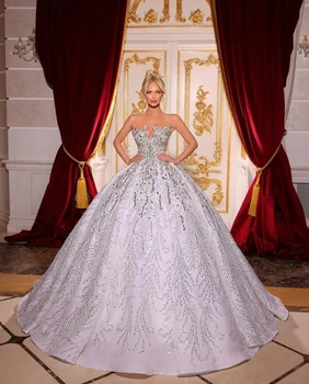 Свадебные платья без бретелек с блестками Princess Crystal, расшитые бисером, свадебные платья на заказ Vestidos De Novia