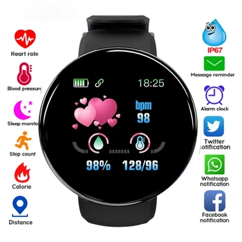 Смарт-часы D18 для мужчин, измеряющие кровяное давление, водонепроницаемые умные часы для женщин, пульсометр, фитнес-трекер, спортивные часы для Android IOS