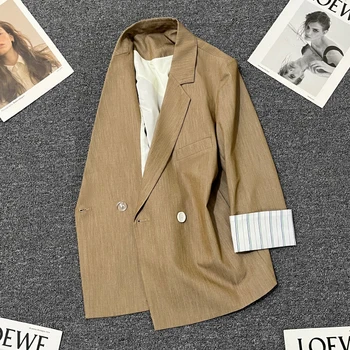Тонкий костюм в цветную полоску, рукав пальто для женской одежды летом 2023 года, новый дизайн, ощущение маленького костюма