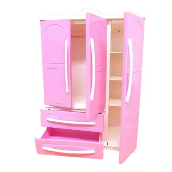 Трехдверный розовый современный гардероб, игровой набор для мебели Barbi, в который можно положить обувь