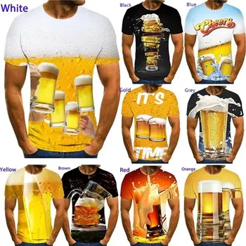 Футболка с принтом Beer Cheers, Мужская Летняя Крутая Мужская футболка С 3D-изображением Пивного Пузыря, Футболка с короткими рукавами, Модные Повседневные Топы, Футболка