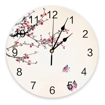 Цветок сливы Розовая Бабочка Настенные Часы в Китайском стиле Современный Дизайн Украшение гостиной Кухни Бесшумные Часы Домашний Декор