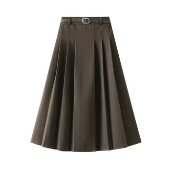Шерстяная юбка в складку Женская 2022 Осень-Зима средней длины, трапециевидная юбка с высокой талией, большой подол, тонкие длинные юбки для женщин